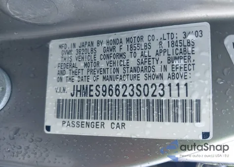 2003 Honda Civic Hybrid из США, поврежденный, VIN JHMES96623S023111